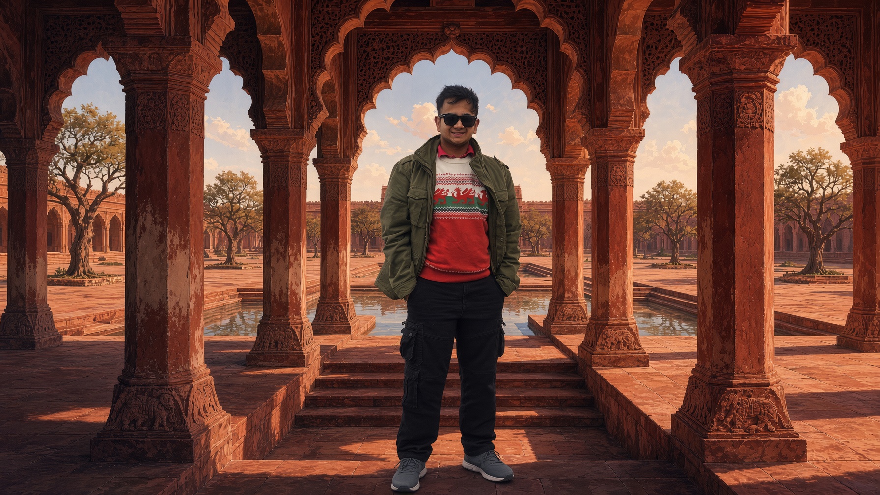 Aditya Sharma in the palace courtyard.